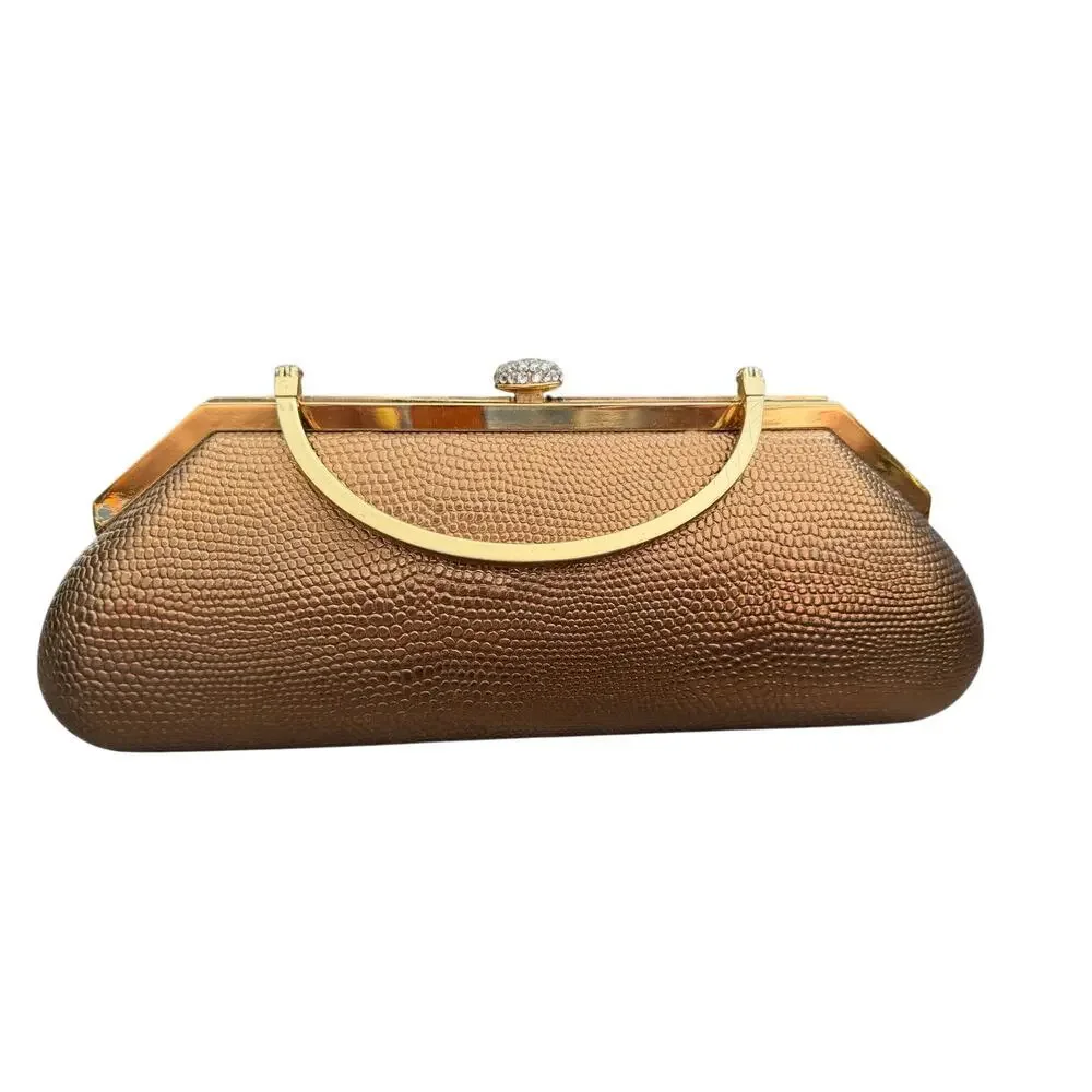 Vintage Clutch Bag Party Clutches Handbag Detachable Chain Strap Brown Gold